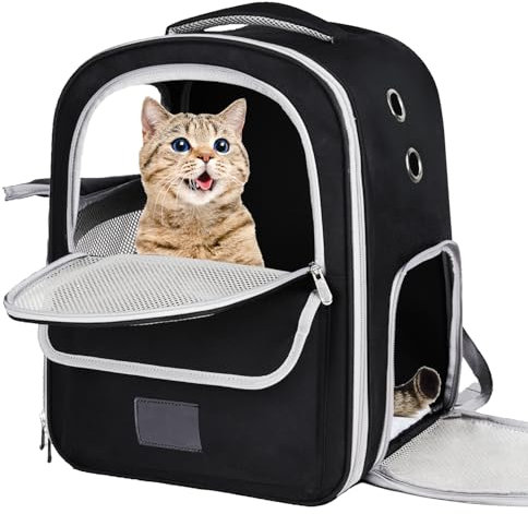 Qlfyuu Cat Carrier Backpack, Breathable Pet Carrier Backpack for Small Medium Cat Puppy, Pet Carrier Bag for Travel Walking Hiking Camping(Black)