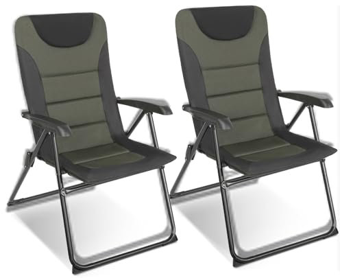 Homecall Campingstuhl Gartenstuhl Anglerstuhl Faltsessel Klappstuhl für Wohnwagen Outdoors, 5 Fach Verstellbarer Rückenlehne, Hochlehner mit Gepolsterter (Grün - 2 Stück)