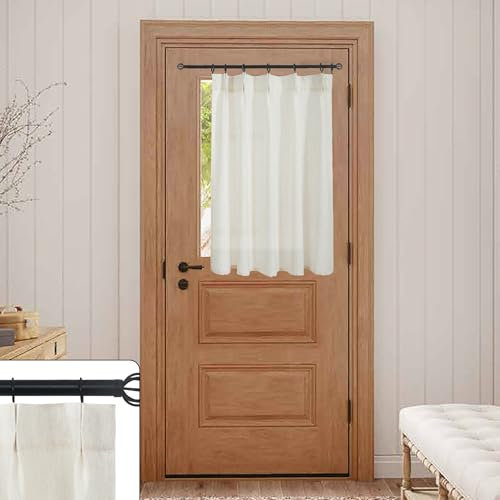 Front Door Curtain for Glass Window 40 Inch Length,Small Pre French Pinch Pleated Linen Sheer Short Curtains for Bedroom,30x40 Long