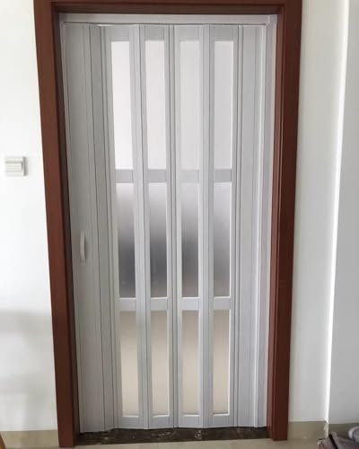 Porta Soffietto Porta Pieghevole a Fisarmonica con Binario e Ferramenta di Installazione, Porta Scorrevole Pieghevole da 30x80/32x80/48x80/60x80 Pollici, Porta Divisoria per Armadio In PVC e Acrilico(