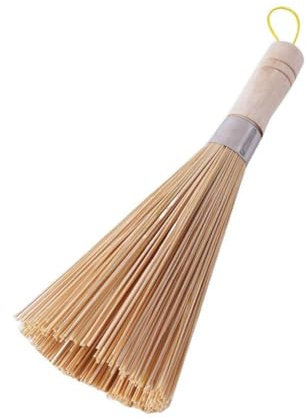 ZOUBAOQ Bamboo Wok Brush, Traditional Natural Bamboo Wok Brushes, Pan Brush B Handle Brush, Cleaning Wooden Cleaning