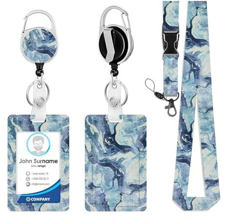 WJWINER ID Kartenhalter, Ausweishülle mit Band, Fahrkartenhülle Kinder, Lanyard mit Kartenhülle, Busfahrkarten Hülle Schüler, für Frauen, Lehrer, Doktor, Student, Krankenschwestern(Wellenmuster)