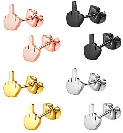 Gamtelightpe 4 Paar Ohrstecker Tausendfinger Punk Stil Mittelfinger mehrfarbig, Edelstahl