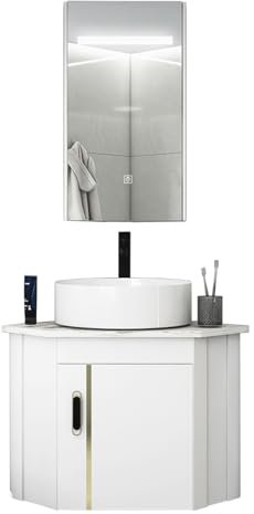 Lavandino da Bagno Ad Angolo, Mobile Bagno con Lavabo da Appoggio, Mobile Bagno con Lavabo E Specchio, Mobili Bagno Sospeso Ad Angolo, per Bagno, Piccolo Spazio(43cm/16.9)