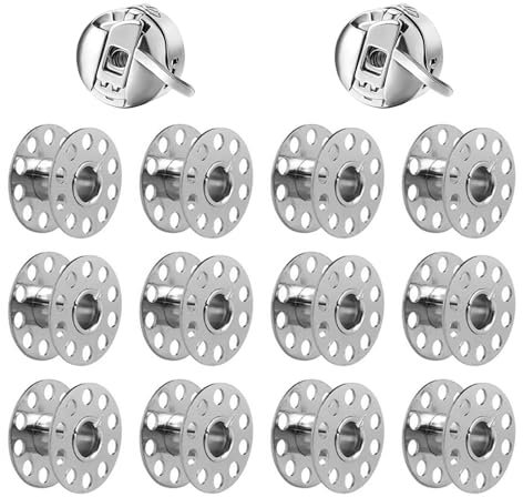 12 Pcs Metal Bobbins for Sewing Machine - Heavy Duty Sewing Machine Bobbins & 2 Bobbin Cases, High Capacity Smooth Compatible with Singer Sewing Machines