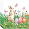 40 Stück Servietten Ostern, Osterservietten mit Osterhasen und „Schön, dass du da bist“ Motiv, Frühlingsblumen Design, Perfekt für Ostern Tischdeko, Party und Dekoration, Einweg Papierservietten