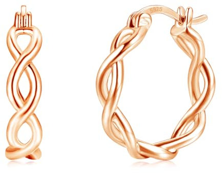 Cangall Creolen Silber 925 für Damen, Rose Gold Twisted Ohrringe Creolen, Hypoallergen 20mm Leichte Schlafen Knorpel Huggie Silberohrringe, Unendlichkeitszeichen Gedrehte Ohrringe Silber 925 Kreolen
