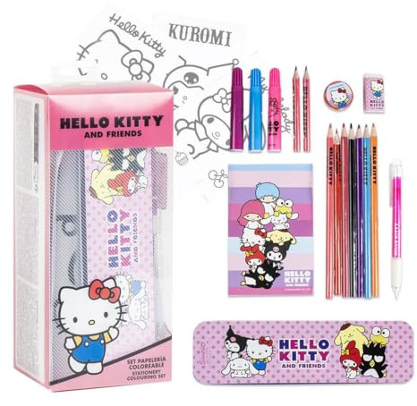 Set di cancelleria colorata Hello Kitty - Astuccio scolastico completo con pennarelli, matite colorate e accessori a tema per ragazze fan del personaggio più tenero di Sanrio, Hello Kitty