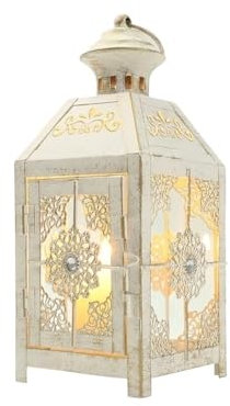 Kreativer Kerzenhalter aus Schmiedeeisen, Glas, Wind, Hängelaterne für Haus, Hof, Garten, Hochzeitsdekoration (weiß)