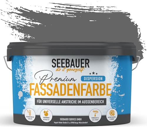 SEEBAUER diy Universal-Fassadenfarbe Grau 5L für Außen (No. 236 Graphite Grey) Hoch deckende Fassadenfarbe mit Wetterschutz - Geeignet für Putz, Mauerwerk und Beton