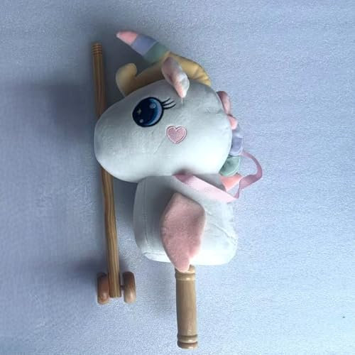 FUNLIO Cheval Bâton Interactif pour Enfants dès 3 Ans, Hobby Horse avec Sons Réalistes (Hennissement & Galop), Roues en Bois, Tête en Peluche Douce, Jouet Créatif pour Hobby Horsing – Blanc