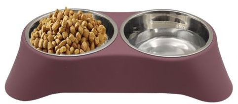 Arightmu 2-in-1 Stainless Steel Pet Bowls | Non-Slip Tilted Cat Dog Bowl with Anti-Skid Pad | Double Bowl for Kittens, Puppies, Rabbits & Small Animals (Dark Red, Large)