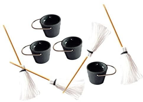 GARIOUANS 4 Sets Mini Cleaning Tools Miniature Mop Bucket Decor for Dollhouse Realistic House Decoration for DIY Crafts and Miniature Scene Safe and Portable Design