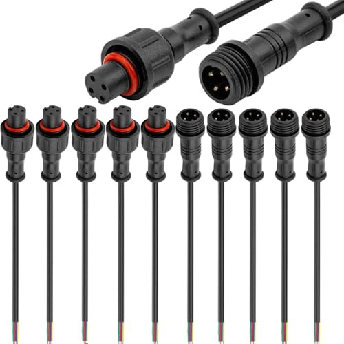 RUNCCI-YUN 5 Paare 4 polige wasserdichter stecker,Male Female Plug 4 polige IP67 Waterproof Elektrischer Steckverbinder mit 24AWG M12 20CM Verlängerungskabel für Auto, LKW, Boot,LED Lichtleisten