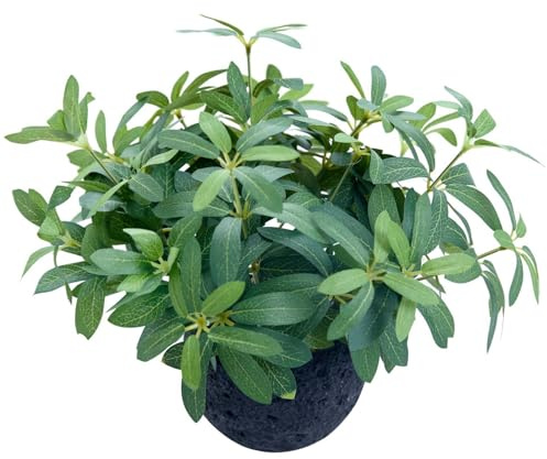 AlphaAcc 9.5 Artificial Plants with Olive Leaves Real Looking Faux Plants Fake Greenery Potted in Black Round Ball Planter for Tabletop Bathroom Kitchen Office Housewarming Gift Home Decor