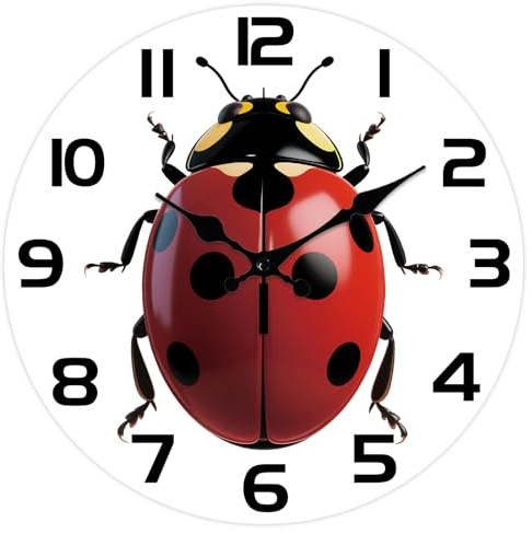CHGCRAFT Marienkäfer Wanduhr 12 Zoll Uhr Runde dekorative Uhren für Schlafzimmer Wohnzimmer Küche Büro