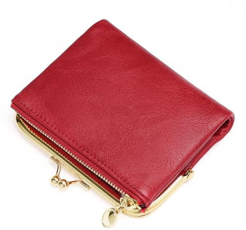 FALAN MULE Kleine kompakte Geldbörse für Damen, RFID Blockierung von Bifold Leder Geldbörsen ，mit Reißverschluss und Kussschloss