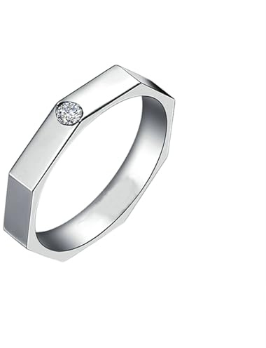 BCughia Ring Platin Herren, Eheringe Achteck mit 0.05ct Diamant Größe 66