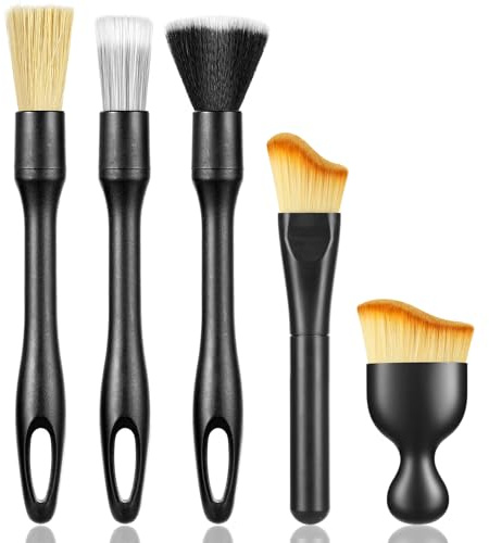 HOTUT 5 PCS Car Detailing Brush Set,Soft Car Interior Detailing Brushes,Microfiber Car Interior Brush, for Interior/Exterior Automotive Trim Wheel Rim Engine Airconditioning Vents Automotive Dashboard