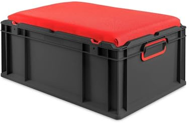 PROREGAL Eurobox NextGen Seat Box Rot | HxBxT 26,5x40x60cm | 44 Liter | Griffe geschlossen | Schwarz | Eurobehälter, Sitzbox, Transportbox, Transportbehälter, Stapelbehälter