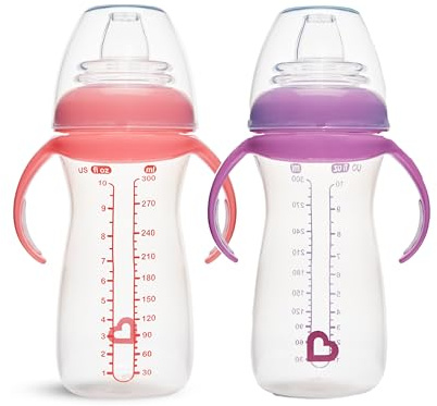 Munchkin 2 Pack Gentle Transition Baby Cups |Clear Bottle|296ml|Pink/Purple