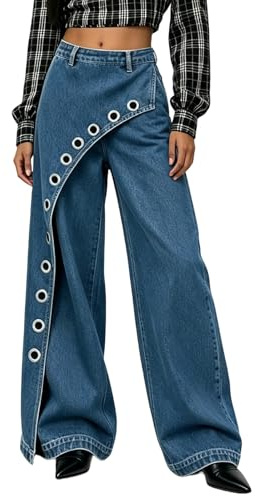 Pantalon en Denim à Coupe Large et Design asymétrique modèle décontracté avec détail Unique Jean Stretch féminin Confortable pour Toutes Les Occasions