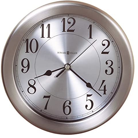 Howard Miller Pisces Wall Clock 625-313 - 8.5-Inch Round Brushed Nickel-Finished Case, Modern Home Decor, Quartz Movement, 3-Point Secure Mount System