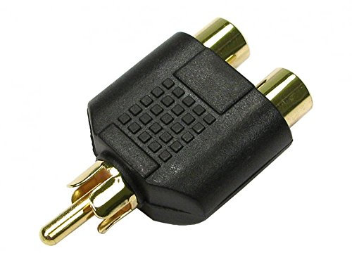 rhinocables Gold Phono Splitter 1x Male RCA to 2x Female RCA (phonos) 1 to 2 Adapter for Speakers, Amps, Audio