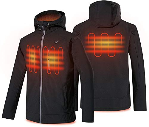 PROSmart Veste Chauffante pour Hommes Veste À Capuche Imperméable avec Batterie 12V (Noir, XL)