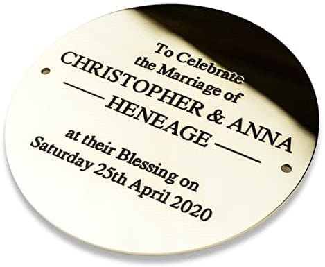 2 circular solid brass engraved nameplate. Personalised engraved memorial plaque