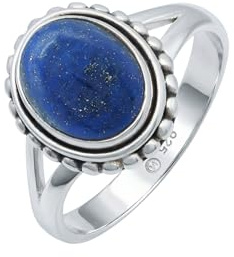 mantraroma Ring 925 Silber Damen Lapis Lazuli Edelstein blau schlicht groß modern