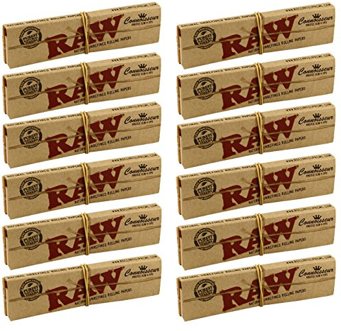 12 x RAW Classic Connoisseur Kingsize Slim Skin Rolling Papers with Roach Tips