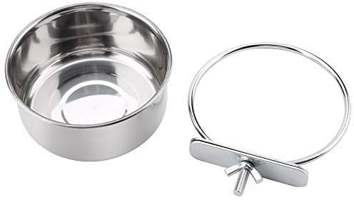 Bird Food Water Cup, Stainless Steel Parrot Feeder Bowl with Clamp Holder for Small Pet Cage Accessories Durable Leakproof Cage Feeder for Birds