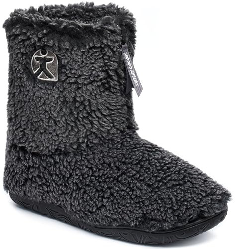 Bedroom Athletics Mens Gosling Snow Tipped Sherpa Slipper Boot Soft Warm fluffy Zip Memory Foam Indoor Outdoor Machine Washable non slip Ankle Boot house Slippers - Black UK 9/10