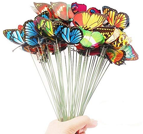 IKAAR 25 Stück Schmetterlinge Deko Garten Schmetterlinge Stange 4cm 3D Schmetterling Bunte Patio Ornamente Auf Stöcke Wasserfest für Pflanzendekoration Terrasse Outdoor Hof Garten Dekoration