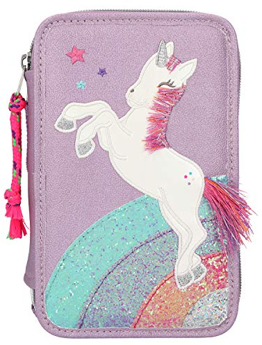 Depesche 10822 Ylvi - Gefüllte 3-fach Federtasche im glitzernden Design, Federmappe ca. 7,5 x 13 x 20 cm groß, mit Filz- und Buntstiften, Lineal, Schere, Kleber, uvm.