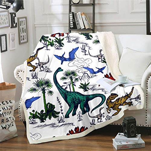 Jungen Decke Dinosaurier Fleece Wohndecke für Sofa Couch Bett Dschungeltiere Muster Kuscheldecke Wildlife Stil Plüsch Flanell Fleecedecke Wild Dino Raumdekor 130x150cm