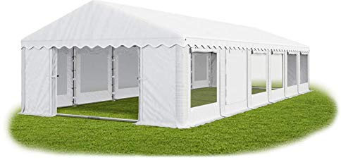 Das Company Partyzelt 6x12m Lagerzelt Universalzelt Pavillon mit Moskitonetz weiß mit Bodenrahmen und Dachverstärkung Zelt 240g/m² PE Plane wasserdicht hochwertig Gartenzelt Summer Plus IPEM