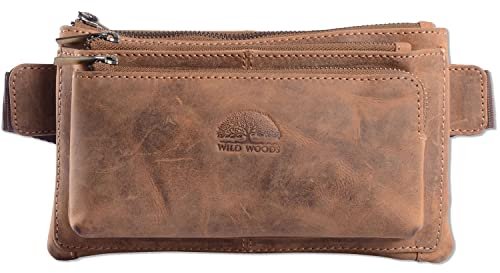 Bauchtasche von WILD WOODS Echt Leder GÜRTELTASCHE Unisex HÜFTTASCHE Büffelleder Cognac/Vintage