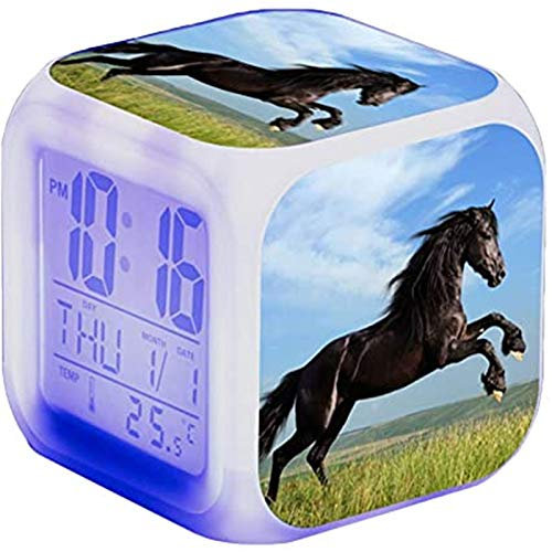 Wecker Pferde Tier Alarm LED Beleuchteter Wecker Digital mit Nachtlicht Night Glowing Wecker mit Licht Anzeige Zeit Geburtstagsgeschenke für Kinder (9)
