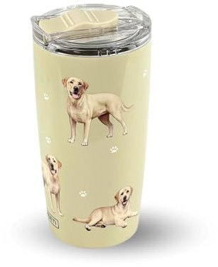 SERENGETI Labrador 20 Oz. Stainless Steel, Vacuum Insulated Tumbler with Spill Proof Lid - 3D Print - Insulated Travel mug for Hot or Cold Drinks (Labrador Yellow Tumbler)