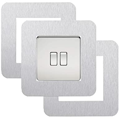 3 Count Acrylic Single Light Switch Surround Socket Switch Sticker Cover Solid Color- Shining Silver