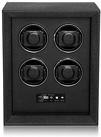 MODALO SafeSystem Uhrenbeweger – Automatischer Watch Winder für 2/4 / 8/12 Uhren, geeignet für Tresore, leiser Motor, luxuriöse zur sicheren Aufbewahrung (Uhrenbeweger für 4 Uhren, Schwarz)