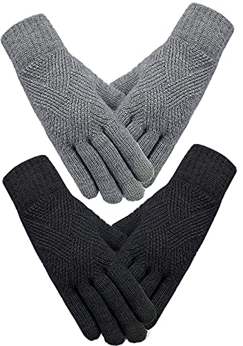 SATINIOR 2 Paare Damen Winter Stricken Touchscreen Handschuhe (Schwarz, Dunkelgrau), 22,5 cm/ 8,9 Zoll, 13,5 cm/ 5,3 Zoll
