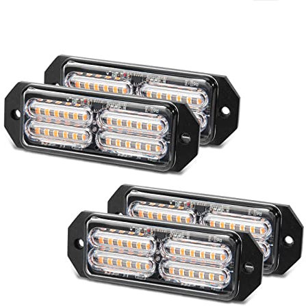 OPP ULITE 4PCS 24-LED Emergency Strobe Lights, Amber Hazard Beacon Warning Signal Lights, Flashing Work Light Bar for Car Vehicle Truck Trailer Caravan Boat Van
