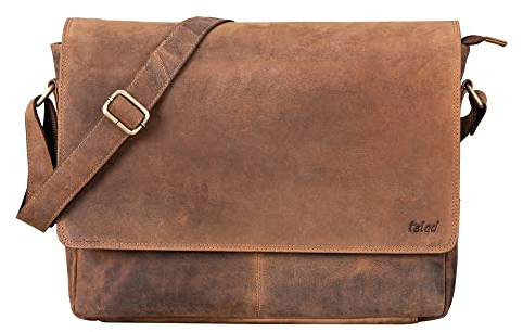 TALED Sac bandoulière pour hommes et femmes | Sac ordinateur portable en cuir véritable jusqu'à 15 | Sac messager avec bandoulière | Sac de travail | Sac de transport | Sac à main | Fox