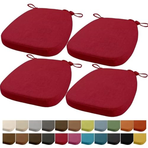 Orumrud 40x38x33CM(3CM Spessore) cuscino per sedia, cuscino per sedia da giardino, lavabile, con cerniera, cinghia (Rosso scuro,4 pezzi)