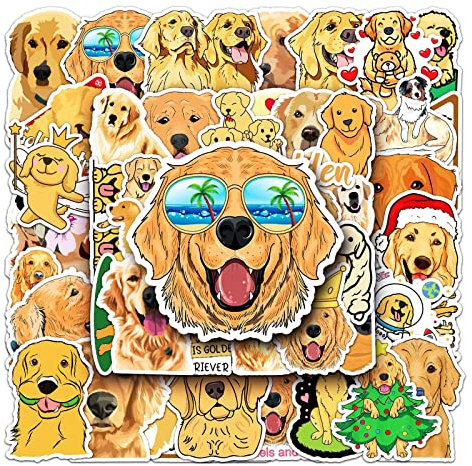 Golden Retriever Aufkleber 50 Stück niedlich Aesthetics Hunde Aufkleber für Laptop Wasserflasche Hydroflask Skateboard Computer Gepäck Auto,Vinyl Wasserdicht Tier Stickers für Kinder Jugendliche