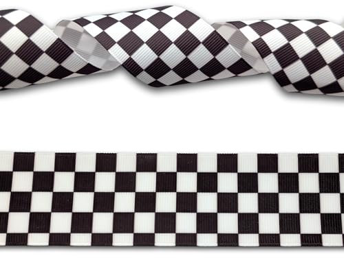 2 Yards (1.82m) Black & White Chequered Check Ribbon – 38mm Grosgrain – Racing Flag Pattern for Crafts, Wrapping, Cake Decorating, Bows
