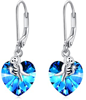 Katzen Ohrringe 925 Sterling Silber Herz Kristall Ohrringe Hängend Ohrringe Blau Kristall Ohrhänger Tier ohrringe Katze Schmuck Geschenk für Mädchen Tochter Mama Ehefrau Freundin Katzenliebhaber